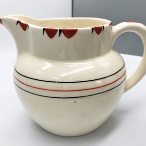 Myott Art Deco Milk Jug with Red and Black Thin Strips Hand Painted 1292