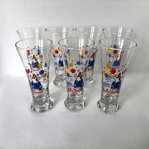 Spuds Mackenzie Bud Light Budweiser The Original Party Animal 1987 Libbey Pilsner Glasses Set of 7 Collectible Barware Anheuser-Busch