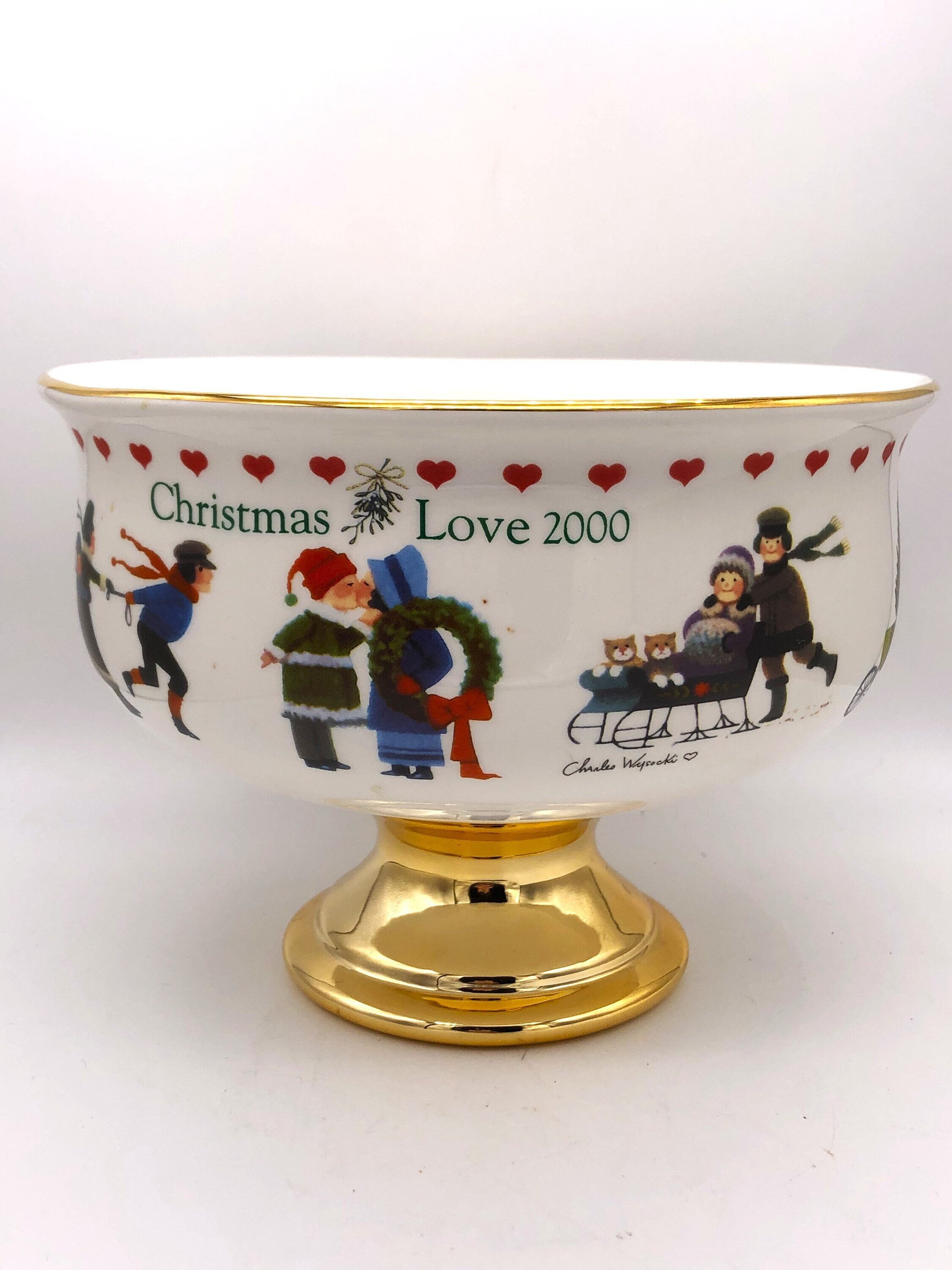 Teleflora Charles Wysocki Christmas Love 2000 Pedestal Bowl Footed