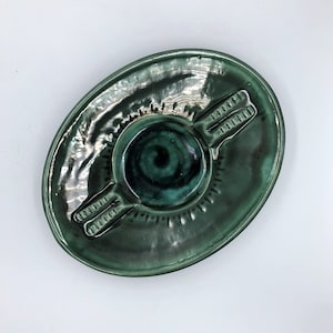 Vintage USA Green Ashtray Glazed Ceramic Tray Swirl Glaze