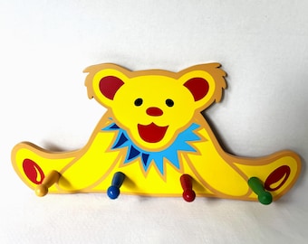 Grateful Dead Iconic Dancing Bear Wooden Pegged Painted Coat Rack