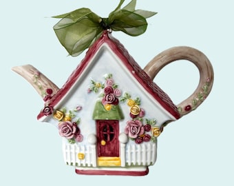 Royal Albert Old County Rose Teapot Cottage House Pink Roof