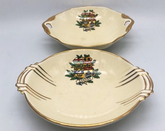 Royal Winton Grimwades Canada Crest Handled Round Pair of Candy Trinket Dishes with Gold Trim Made in England