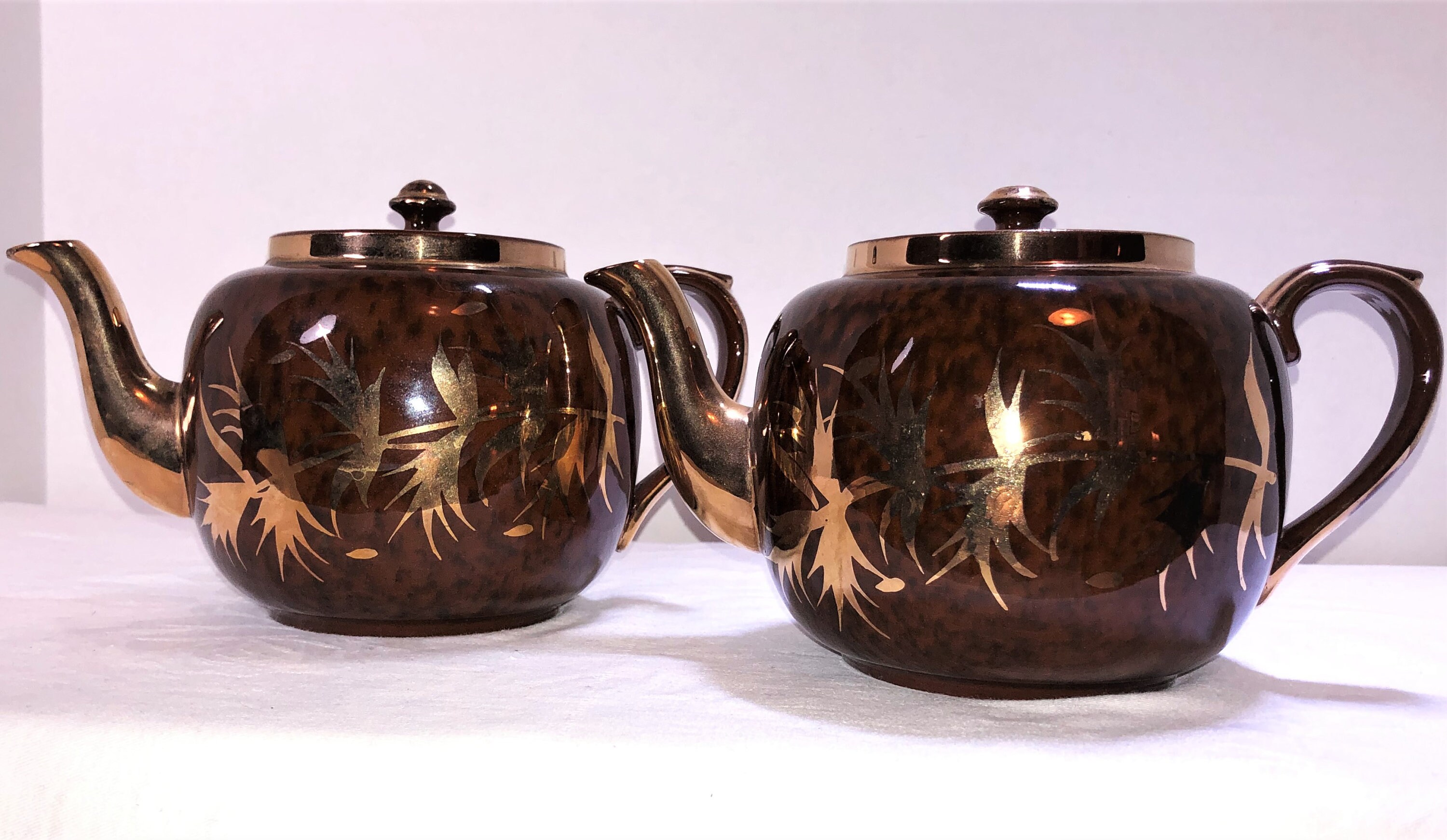 Gibson England Teapot Brown Mottled With Handpainted Gold Etsy