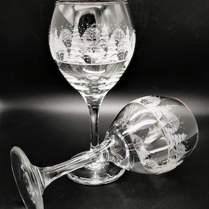 Arby&#39;s Embossed Winter Snow Scene Pair of Water Goblets or Bulbous Wine Glasses