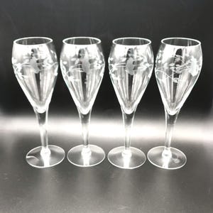 Princess House Etched Heritage Tulip Fluted Champagne Glasses Blown Glass Set of 4 Barware