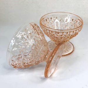Jeanette Holiday Pink Buttons and Bows Sherbet Dishes Set of 2 Antique Glassware