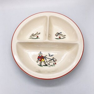 Antique Child's Divided Dish with Rabbit Hunter Scene