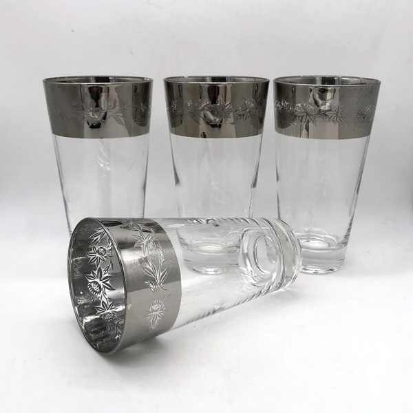 Tumblers Platinum Silver Band Glasses with Floral Design in Dorothy Thorpe Style Barware34