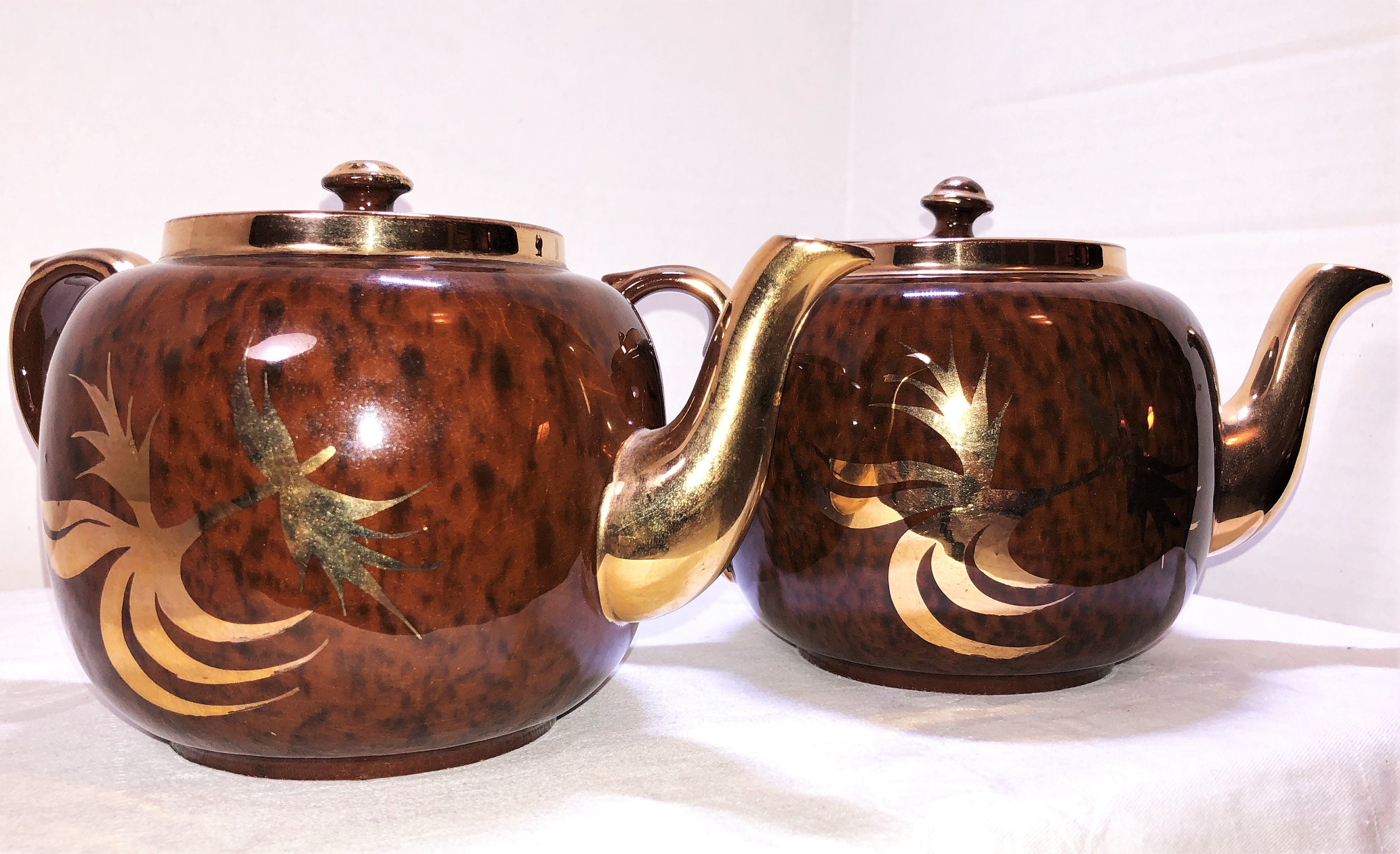 Gibson England Teapot Brown Mottled With Handpainted Gold Etsy