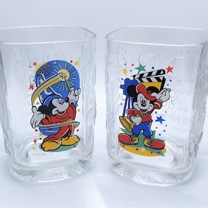 Walt Disney 2000 Epcot and Disney Studio Sorcerer's Apprentice Square Old Fashion Glass McDonald's Collectible Glass