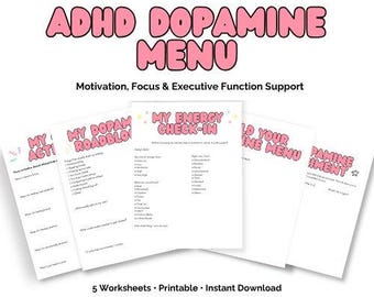 ADHD Dopamine Menu Worksheets: Motivation, Focus, Executive Function Support (Instant Download)