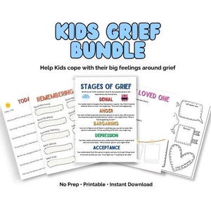Kids Grief Mental Health Worksheet Bundle: Trauma, Loss, Calming Activities, Therapy, Self-care, Teacher, Counsellor,