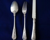 Set of Henri Soufflot Sterling Silver .950 Rococo Dessert Knive, Fork Spoon, France late 19th Century