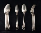 Antique Henri Soufflot Set of 12 Sterling Silver Dinner Forks Soup Spoons (6 6) Rococo Pattern, France, late 19th century