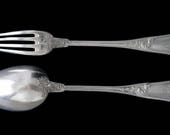 Antique Henri Soufflot Sterling Silver 950 Rococo Dessert Spoon Fork Set, France late 19th Century