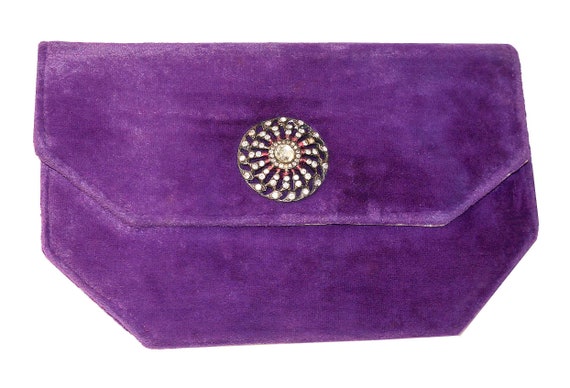 purple velvet clutch bag