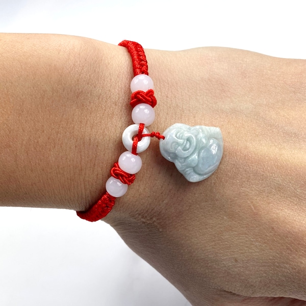 Happy Buddha Jade bracelet , Guan Yin Jade bracelet, Red String Bracelet, prosperty and protection - st037 / st038