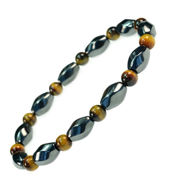 Triple Protection Tiger Eye Hematite Obsidian Beaded Healing Women Men Bracelet
