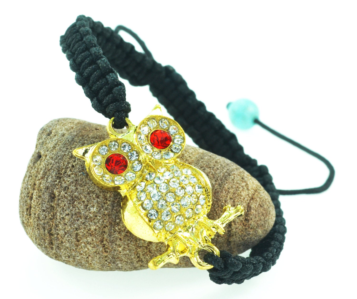 Fashion  Crystal Owl charm macrame shamballa adjustable bracelet- Gold and Silver colors
