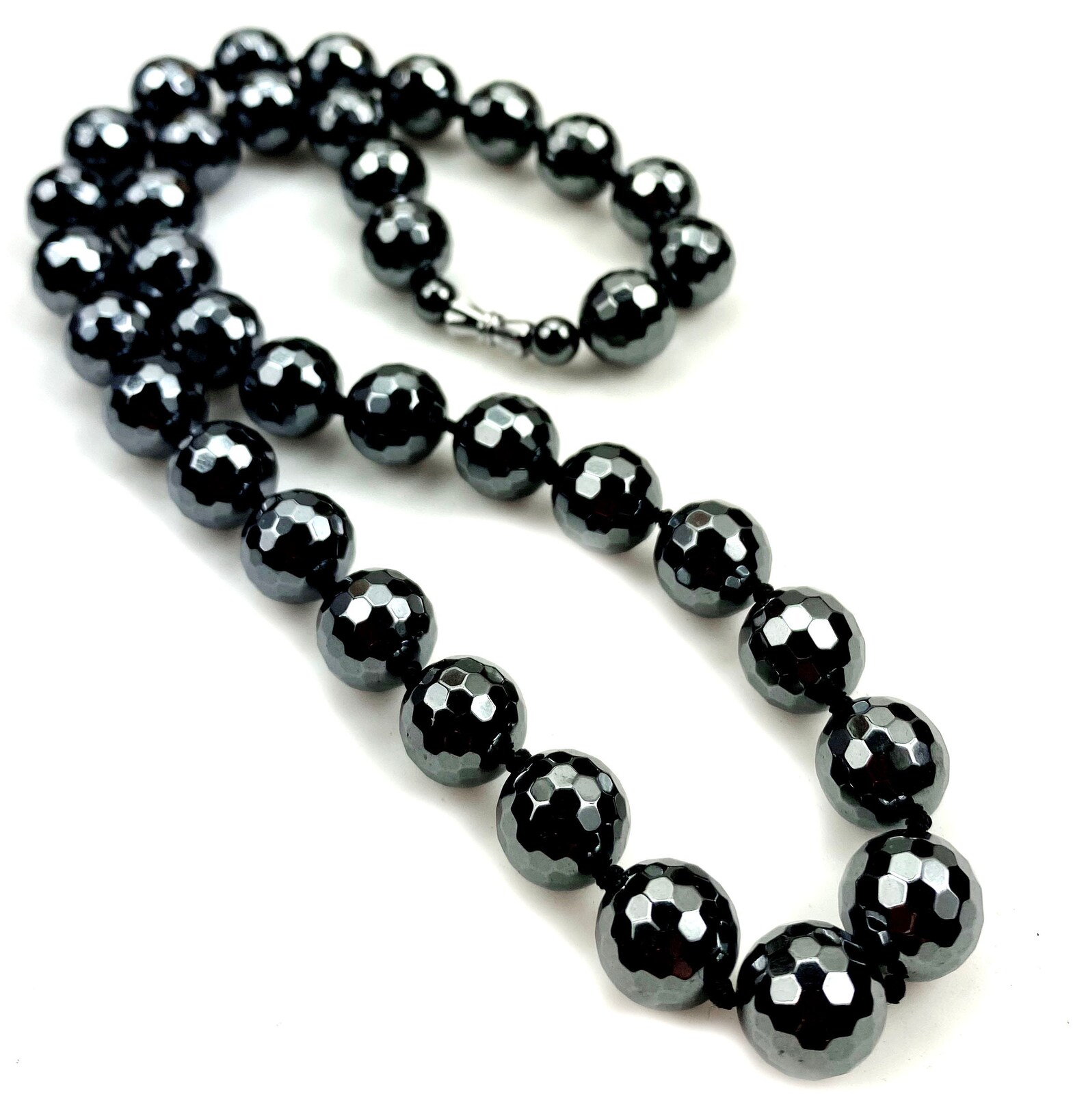 Black 12mm Shiny Faceted Hematite Bead Necklace 21 for Etsy