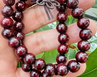 Tibetan Buddhist Prayer Mala Bracelet, Redwood Beads with Infinity Knot, Stretch Design, Unisex, 2 pieces set, 8mm