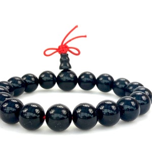 10mm Round Black Onyx Gemstone Stretch Bracelet with Guru Bead- Good for Healing and Energy- 91164