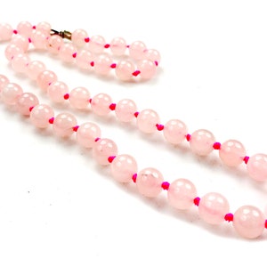 Semi-precious gemstone pink rose quartz 10mm round bead polished necklace