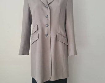 1990s Brown Sugar Vintage Gray Stylish Long Length Blazer Jacket Coat, Vintage Kneee Length Jacket, Size 10