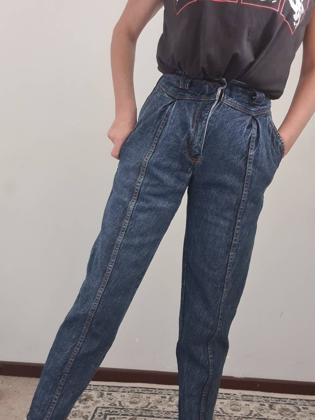1980s Vintage Dark Blue Denim High Waisted Jeans Vintage Etsy Australia