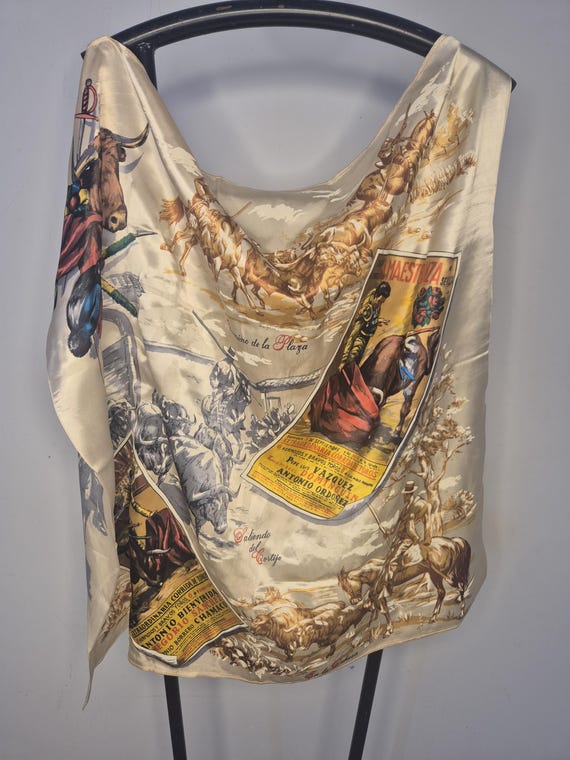 Vintage Souvenir Scarf Mexico Matador Bullfighting Print