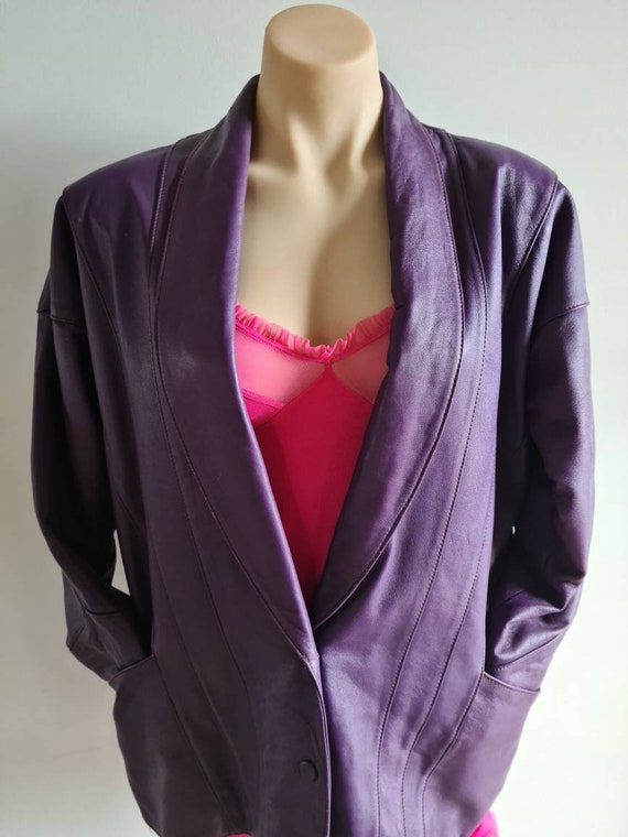 80s Purple Leather Jacket, Vintage Jacket, Retro J
