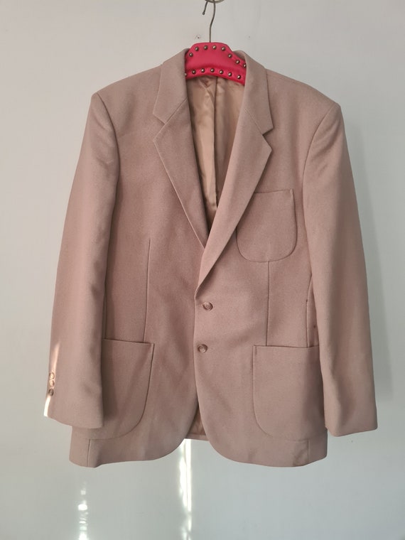 Vintage 1970s Beige Oversize Mens Suit Jacket Rou… - image 2