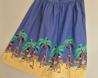 FUN 1980s Vintage Colourful Midi Flaired Skirt, Casual, Vacation, Work, Evening, Size 12 14