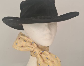 Vintage Hand Crafted Black Suede Leather Bushman Cowboy Country & Western Rocker Hat, Medium,