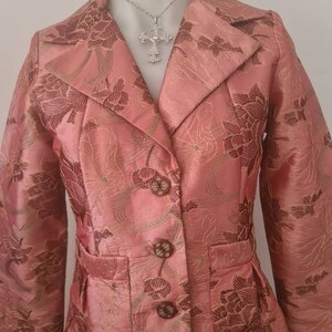 Y2K Alanna Hill Vintage Musk Pink Fitted Evening Blazer With Floral Embroidery Summer Vintage Jacket, Small, Size 8 10