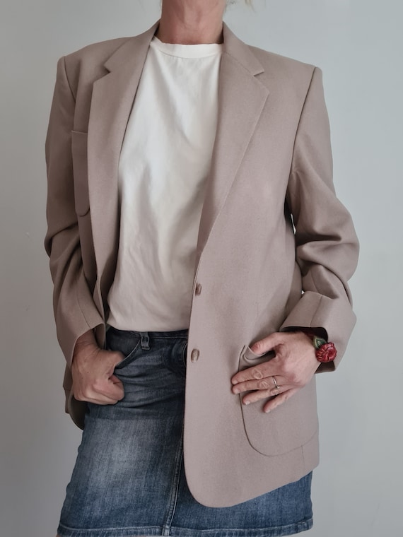 Vintage 1970s Beige Oversize Mens Suit Jacket Rou… - image 4