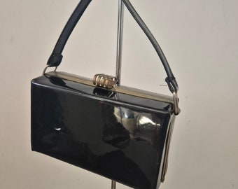 1950s Vintage Small Black Shinny Plastic Evening Party Handbag, Elegant Vintage, Rare Vintage Handbag