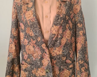 Vintage Boho 1980s Earthy Forest Floral Blazer Jacket, Sabena Fashions, Medium, Large, Size 10 12 14