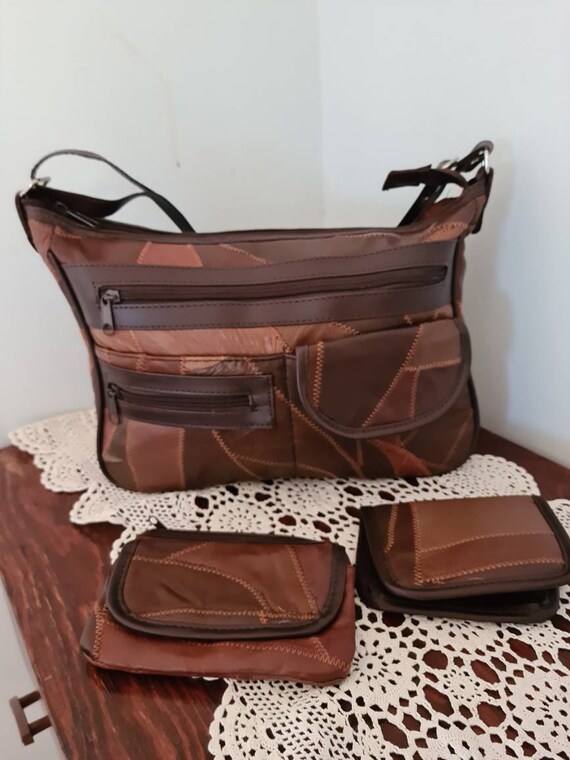 Vintage Patchwork Bag Set, 80s Bag, 80s Purse, 80s