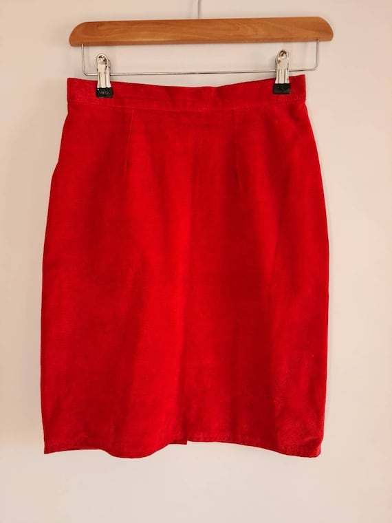 Vintage Red Suede Leather Skirt, 1980s Skirt, Penc