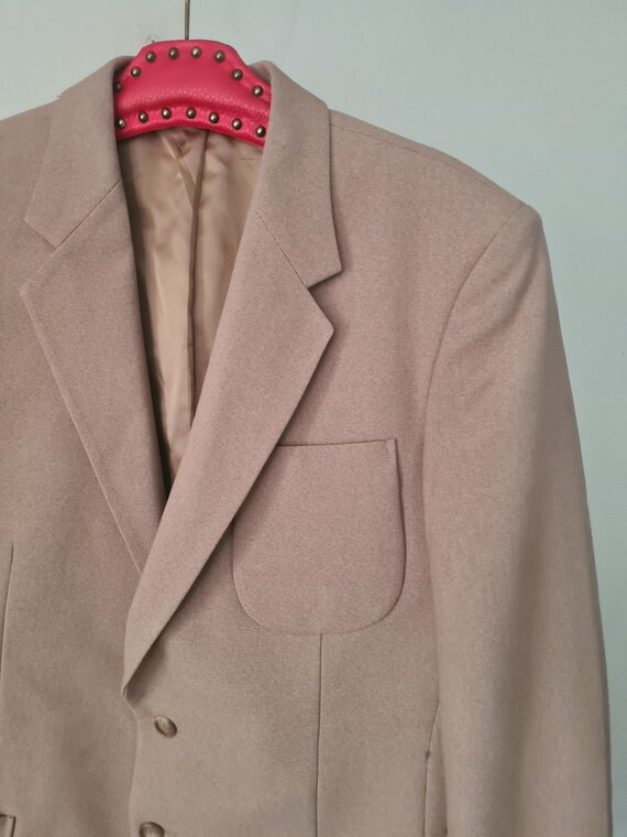 Vintage 1970s Beige Oversize Mens Suit Jacket Rou… - image 5