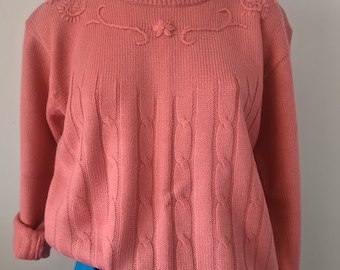 1990s Vintage Musk Pink Acrylic Knitted Jumper Sweater Jumper, Vintage Knit, Small, Medium, Size 6 8 10