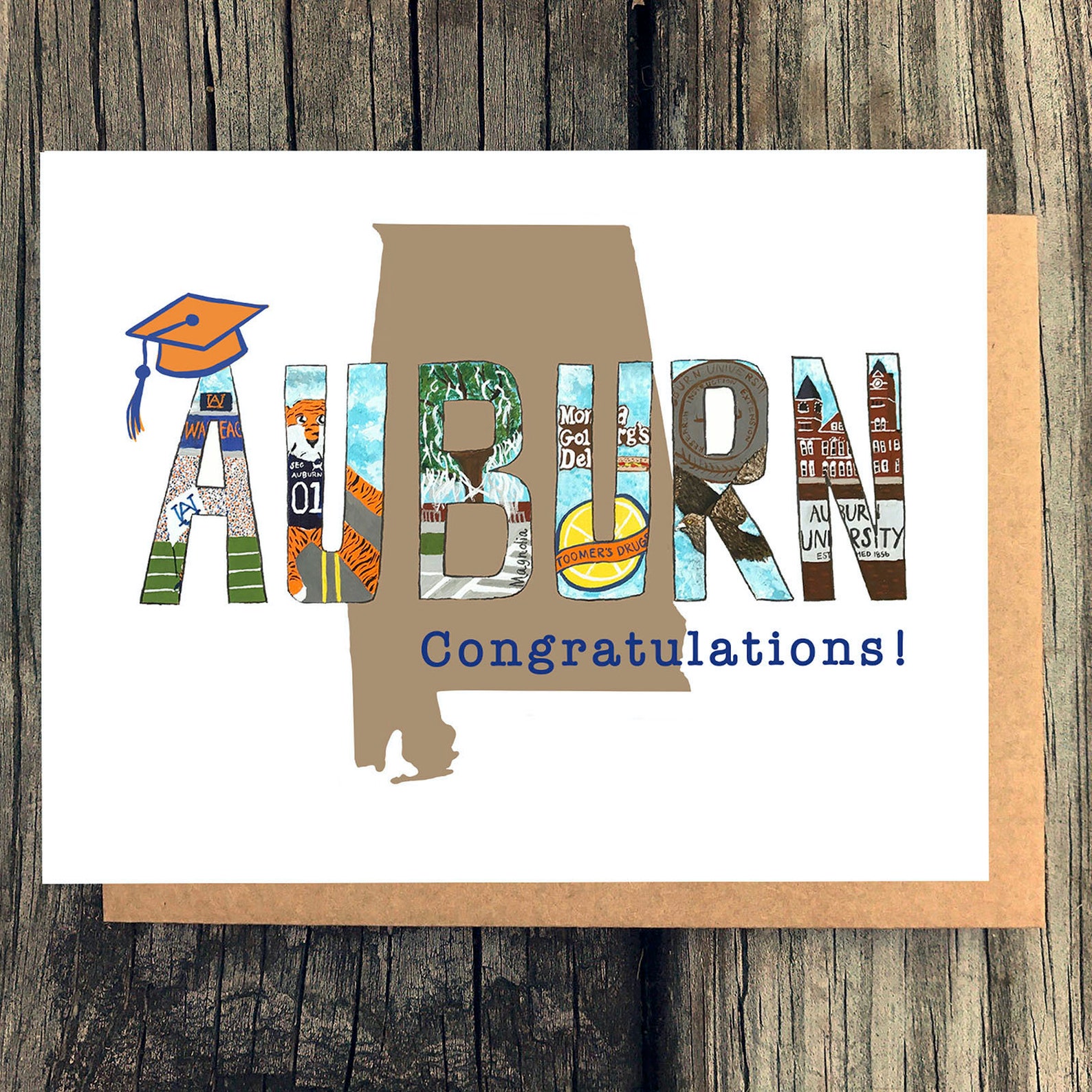 Auburn University Graduation Card Greeting Card Personalized Etsy