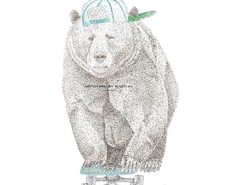 Pointillism drawing of Baby Black Bear named Prescott