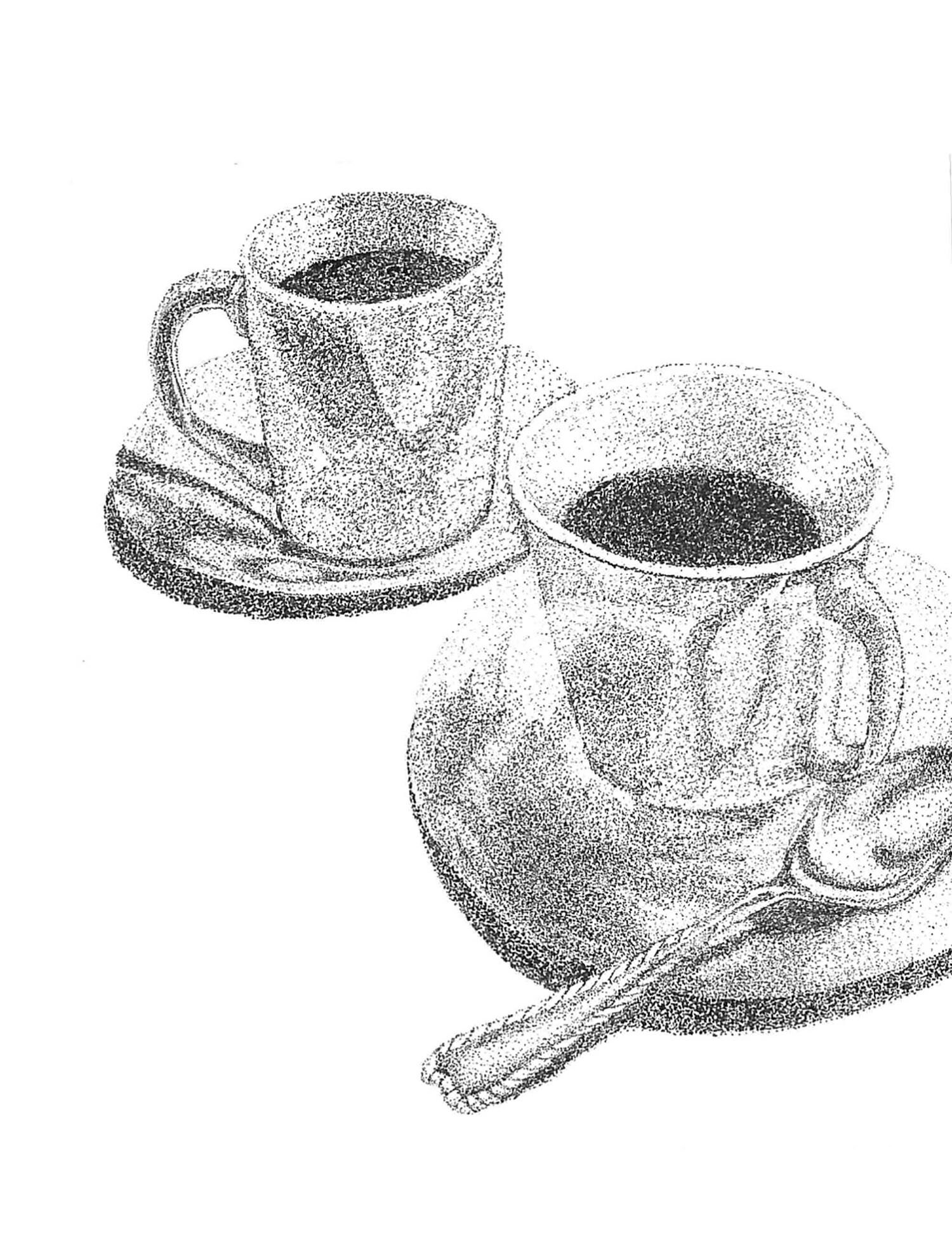 Pointillism Drawing Of Coffee Cups Coffee Shop Kitchen Wall Etsy Pointillism Drawing Of Coffee Cups Coffee Shop Kitchen Wall Etsy