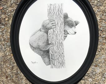 Pointillism drawing of Baby Black Bear named Prescott