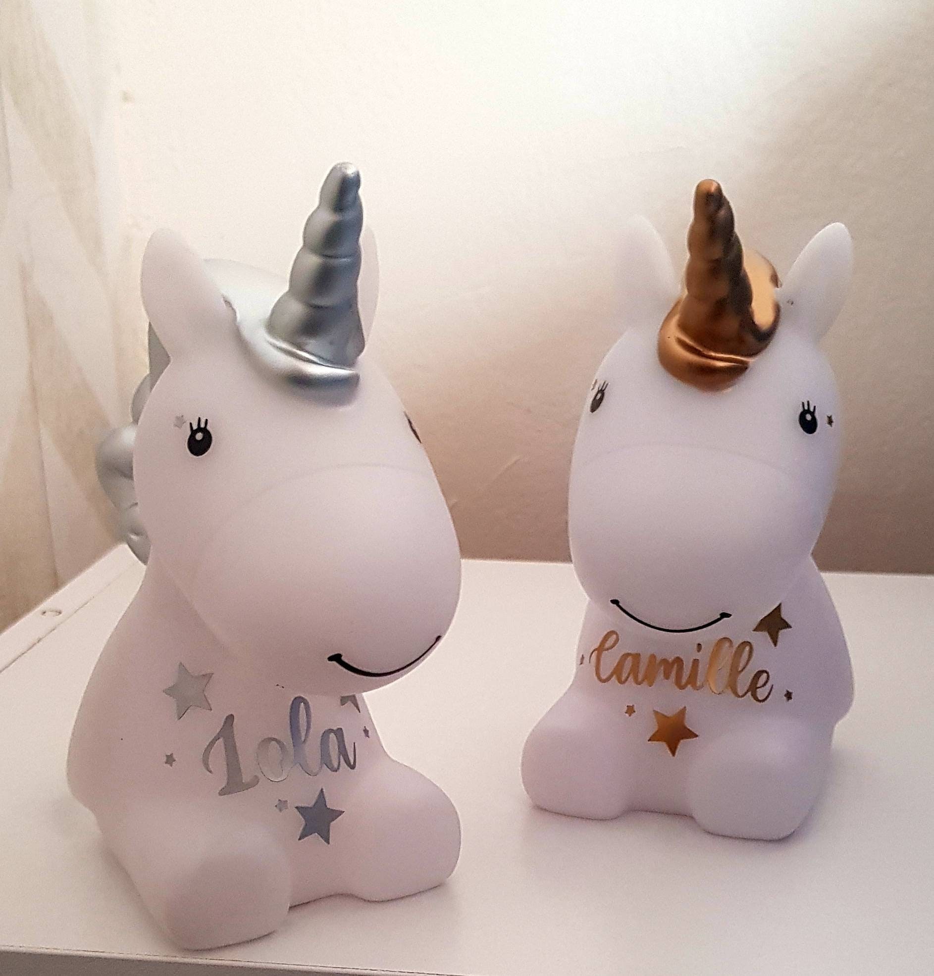 Veilleuse Enfant Décoration Personnalisé avec Le Prénom Au Choix Licorne Doré ou Argenté Déale Naiss