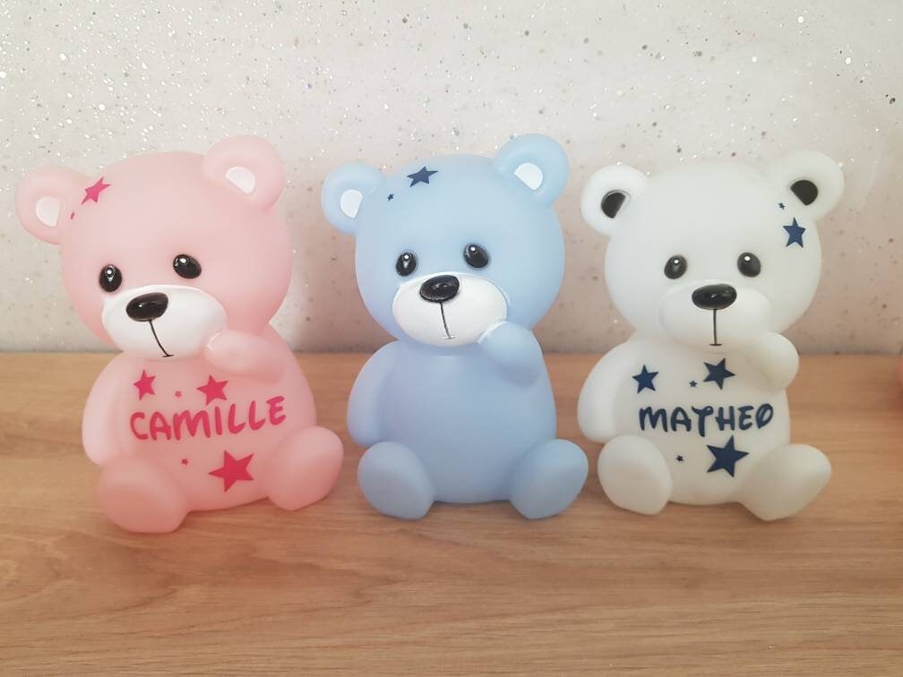 Veilleuse Enfant Décoration Personnalisé avec Le Prénom Au Choix Ours Ourson Idéale Naissance ou Cad