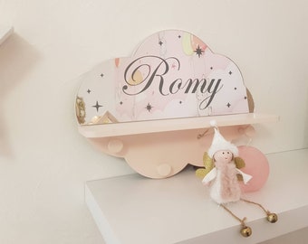 plusieurs coloris porte manteau miroir nuage enfant à personnaliser avec prénom rose blanc décoration